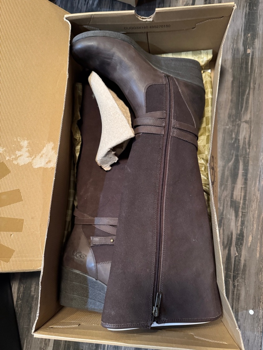 UGG Dark Brown Suede Tall Wedge Boots